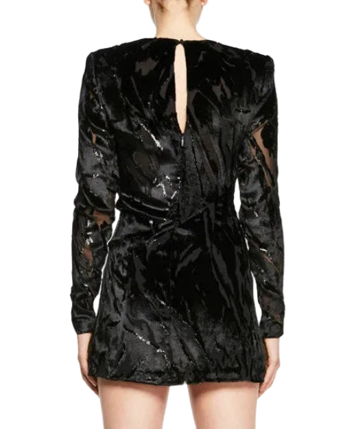 SAINT LAURENT YSL Black Draped Burnout Velvet Silk Mini Dress